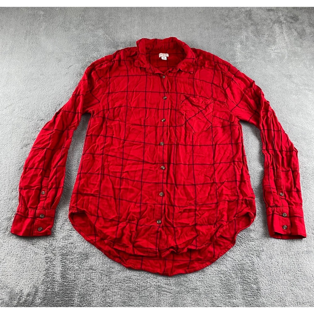 a new day Women's Red‎ Plaid Long Sleeve Collared Button Up Shirt M